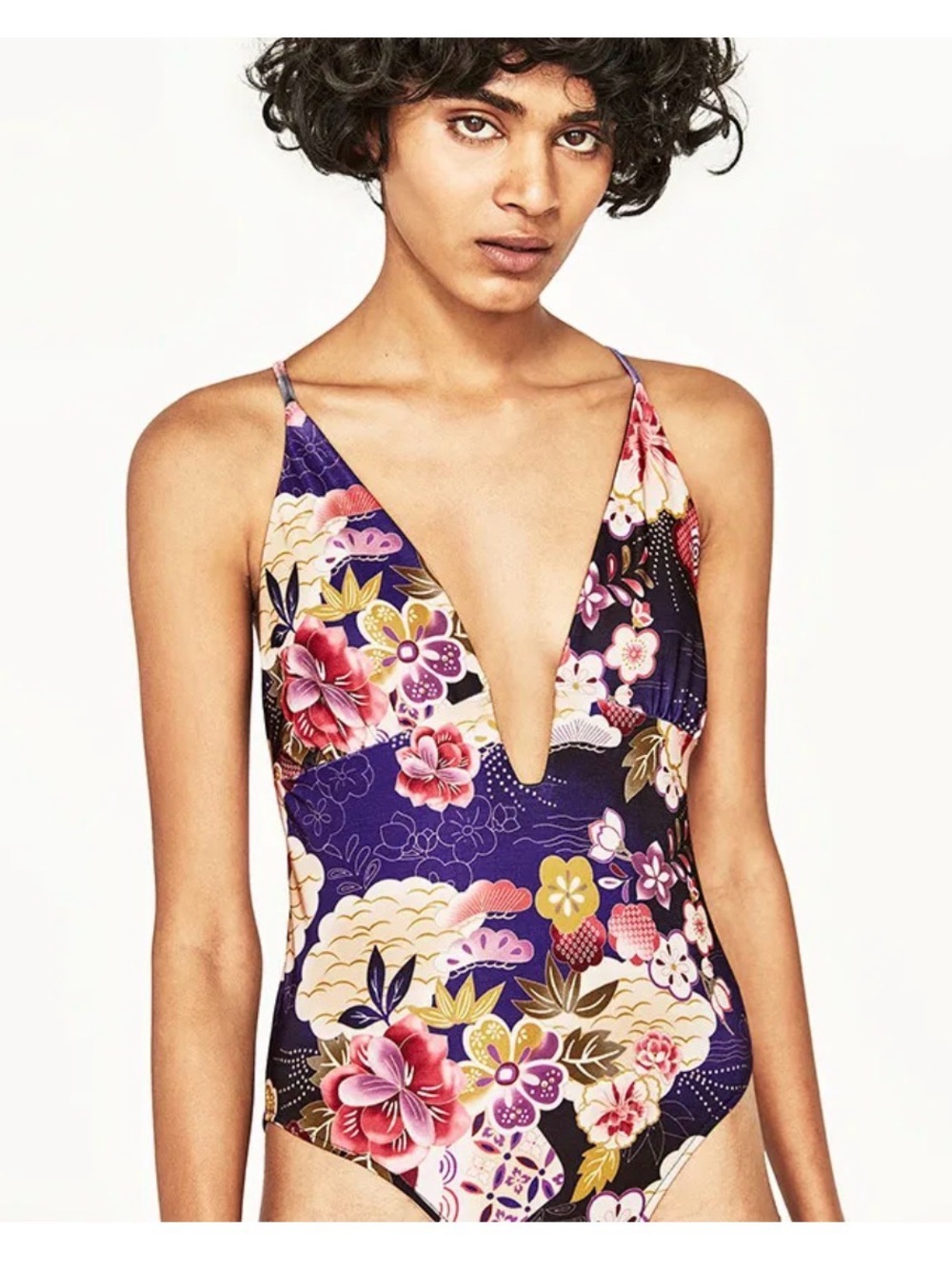 Zara Purple Floral Strapless Plunge Dress